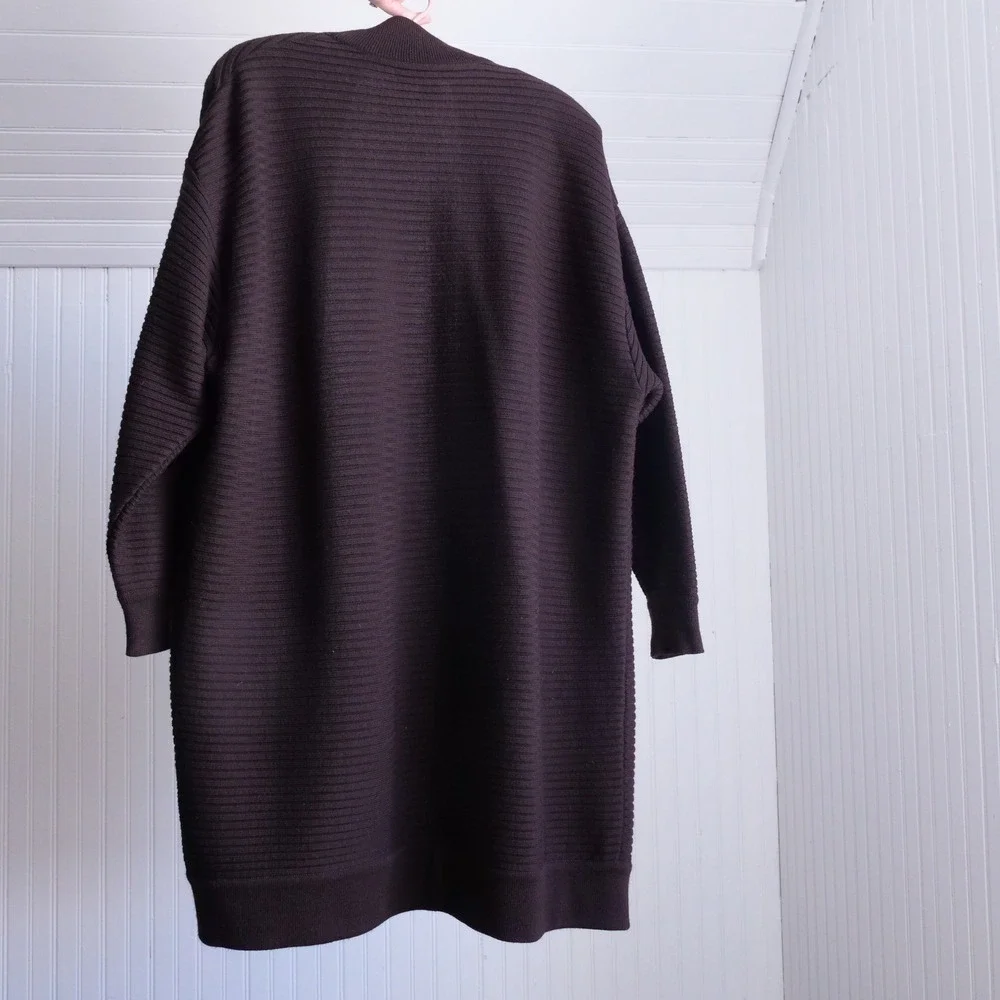 Drop dead gorgeous 1990s‎ Donna Karan cocoa brown ribbed knit longline cardigan